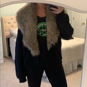 Faux Fur Collared Cardigan